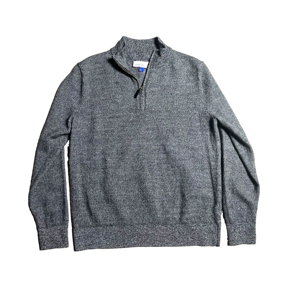 Artifact Gray Merino Wool Knit 1/4 Zip Mock Neck Pullover Sweater Men's Large